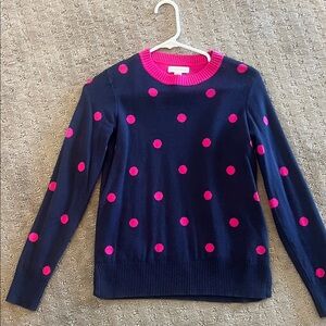 Charter Club Navy Sweater with Pink Dots and Collar